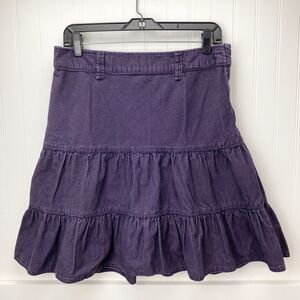 H&M L.O.G.G. Corduroy Ruffle Skirt Womens 8 Purple Short 100% Cotton Side Zip